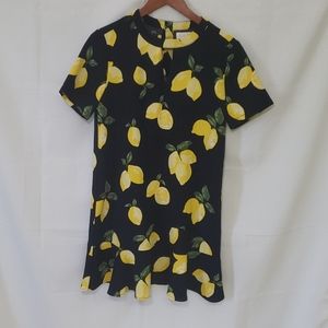 NWOT  Mudpie Lana Flounce Navy Lemon Dress Size S